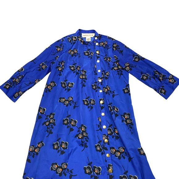Madchen Tunic Dress Women's Size 8 Blue Floral Pleated Asymmetrical Snap Front - Picture 1 of 16